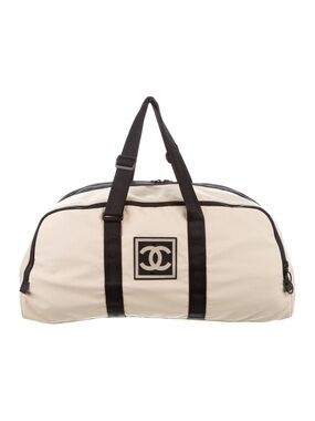 CHANEL Sport Line Canvas Weekender Duffle Bag Cream Black CC Logo Travel  Bag